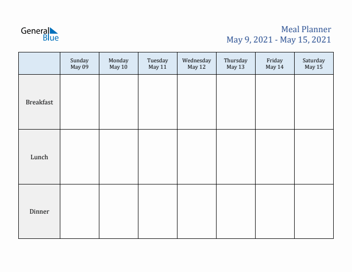 Weekly Meal Planner (Week 20 of 2021)