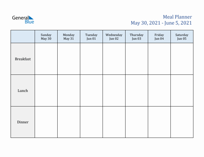 Weekly Meal Planner (Week 23 of 2021)