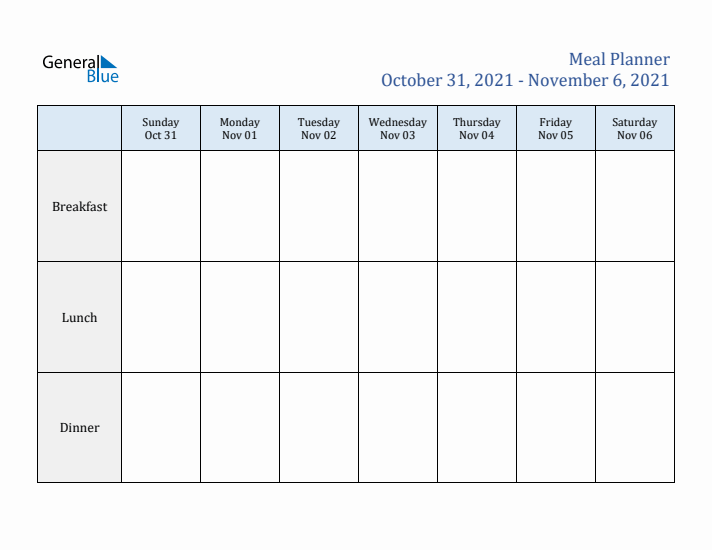 Weekly Meal Planner (Week 45 of 2021)