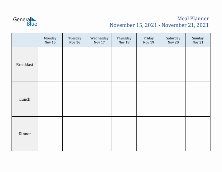 Weekly Meal Planner (Week 46 of 2021)