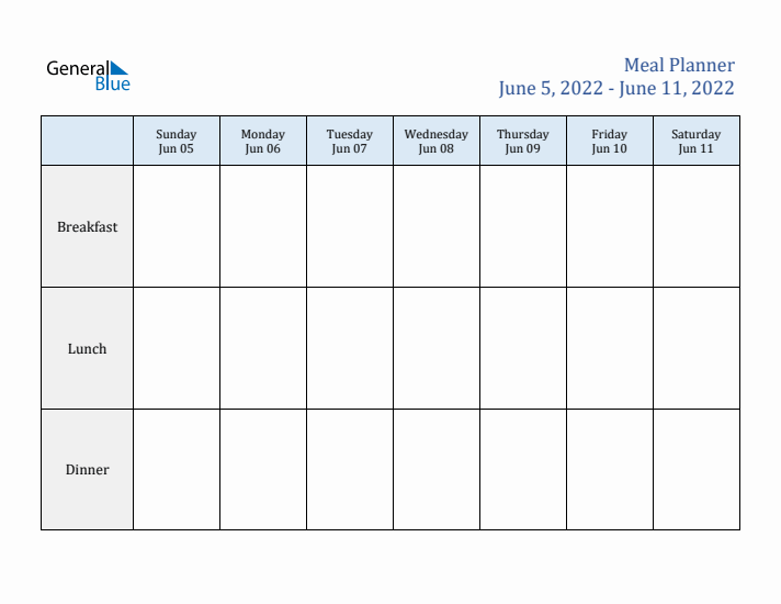 Weekly Meal Planner (Week 24 of 2022)