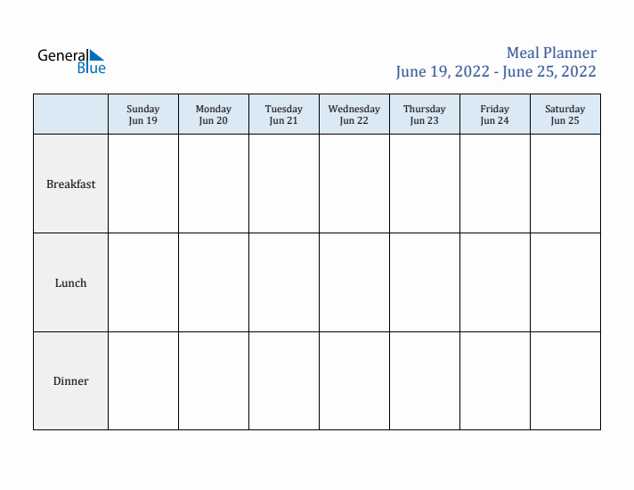 Weekly Meal Planner (Week 26 of 2022)