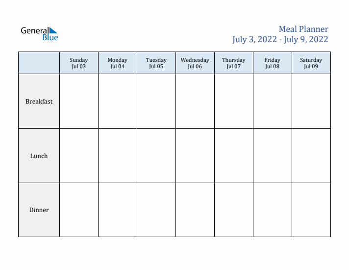 Weekly Meal Planner (Week 28 of 2022)