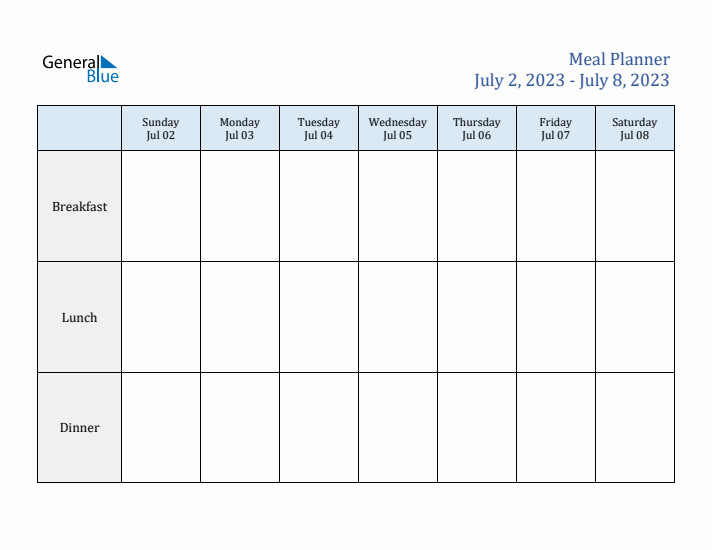 Weekly Meal Planner (Week 27 of 2023)