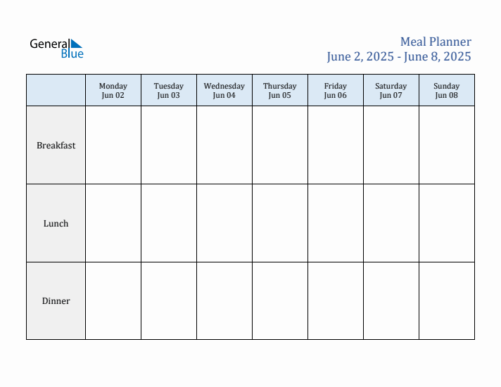 Weekly Meal Planner (Week 23 of 2025)