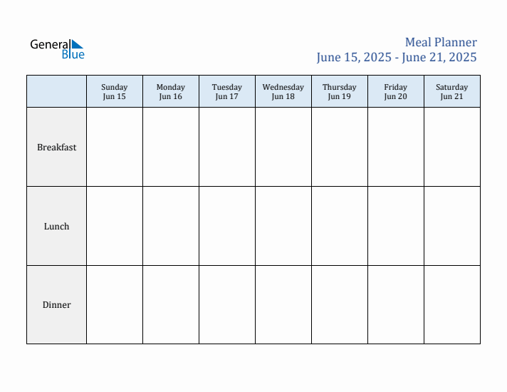 Weekly Meal Planner (Week 25 of 2025)