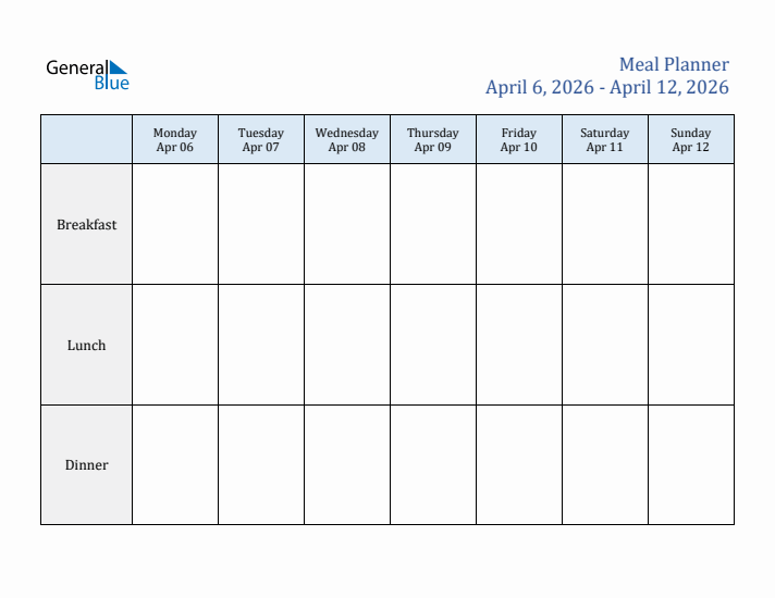 Weekly Meal Planner (Week 15 of 2026)