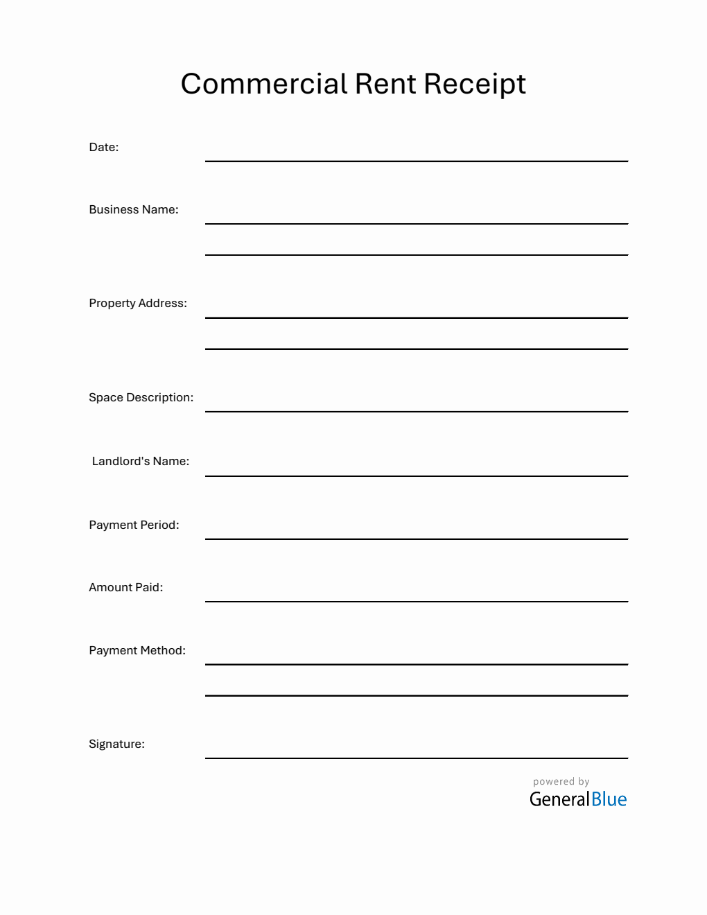 Printable Commercial Rent Receipt Template in Excel