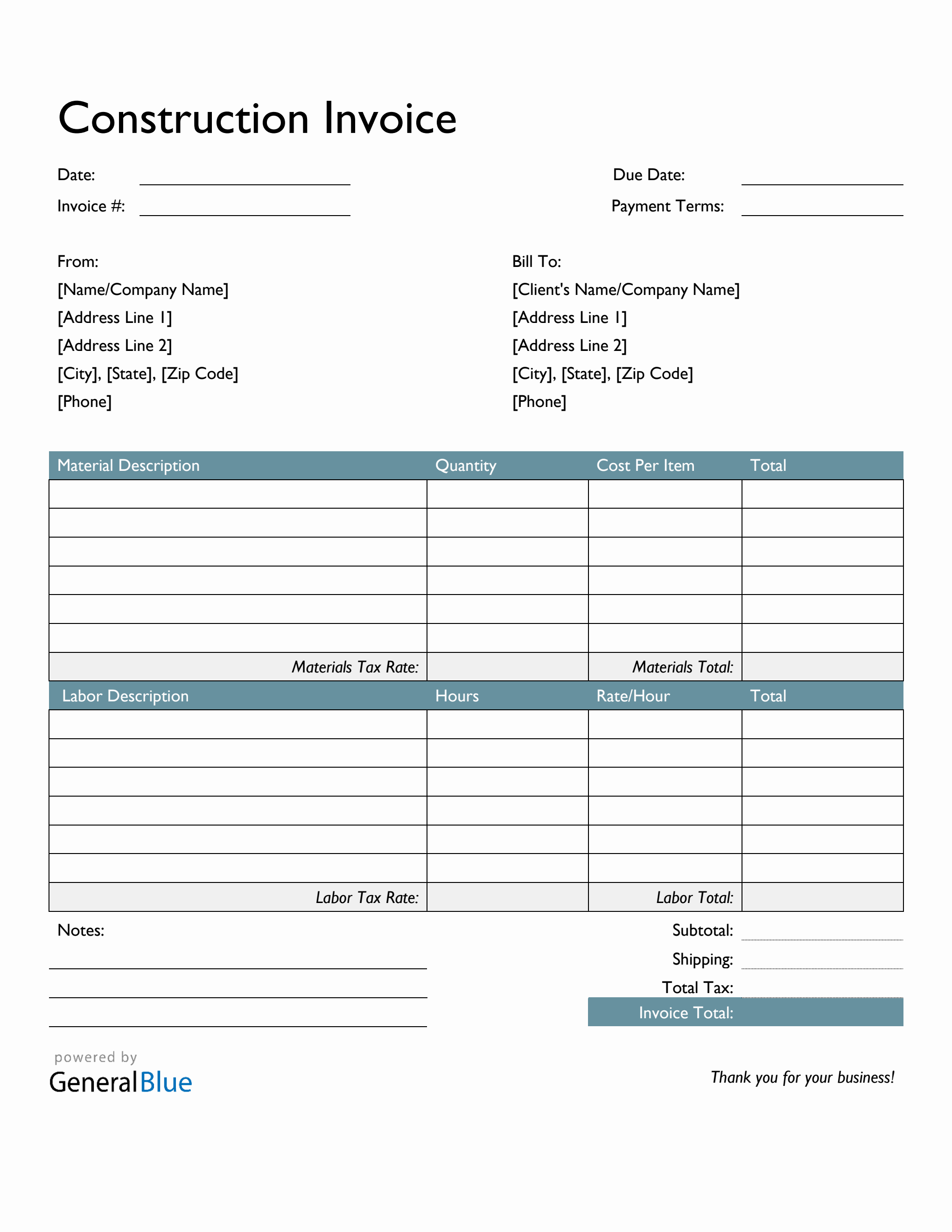 construction invoice template in word colorful