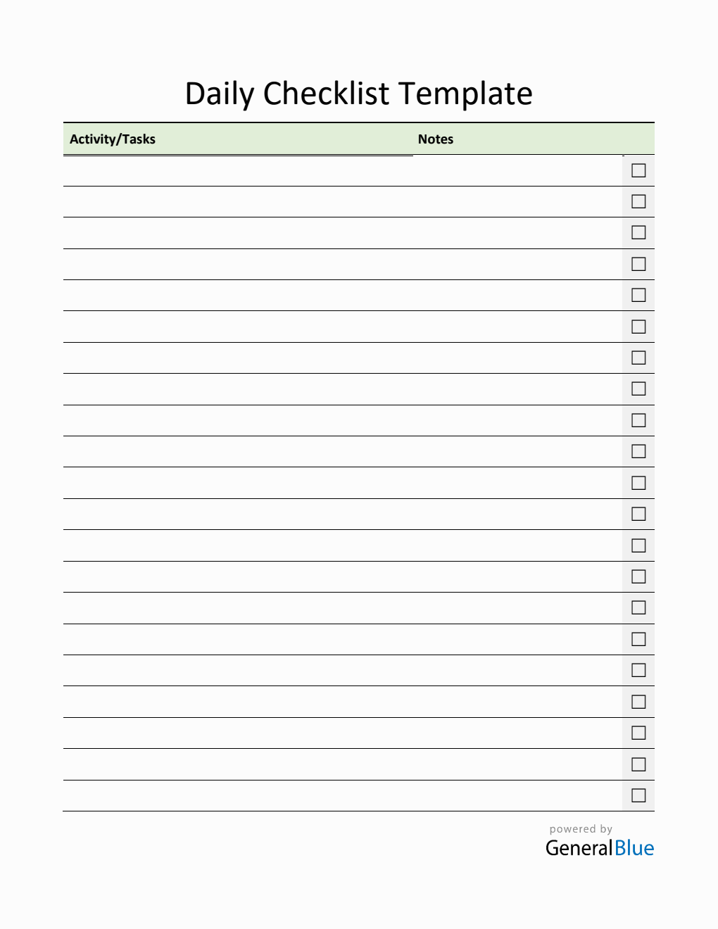 Free PDF Daily Checklist Template (Standard)