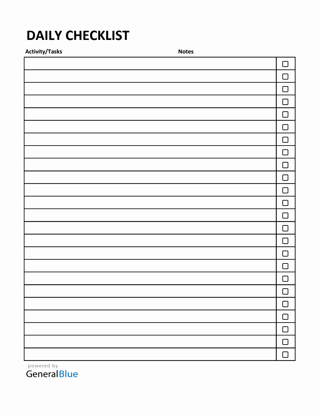 Free Daily Checklist Template (Classic) in Excel Format