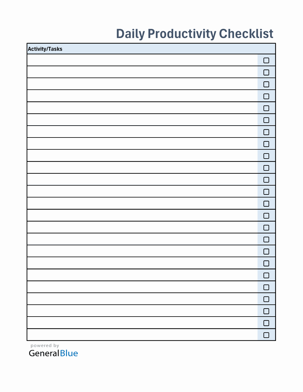 Free Daily Checklist Template (Simple) in Excel Format