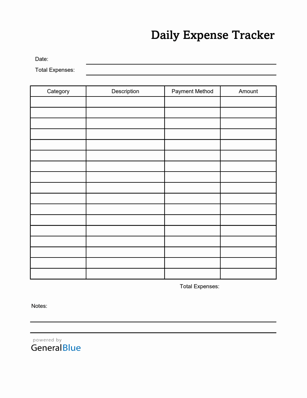 daily expense tracker printable