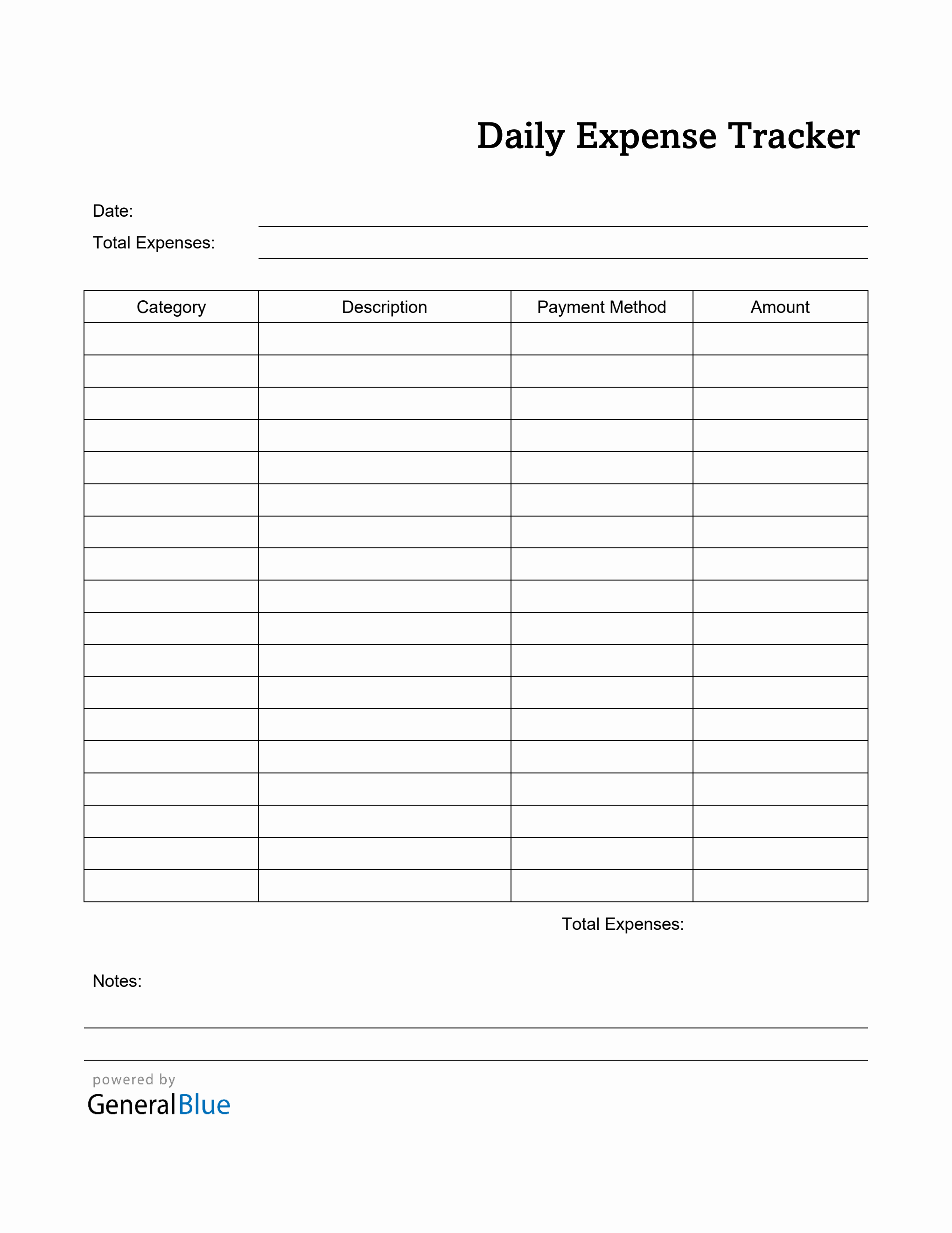 Daily Expense Tracker in PDF (Printable)