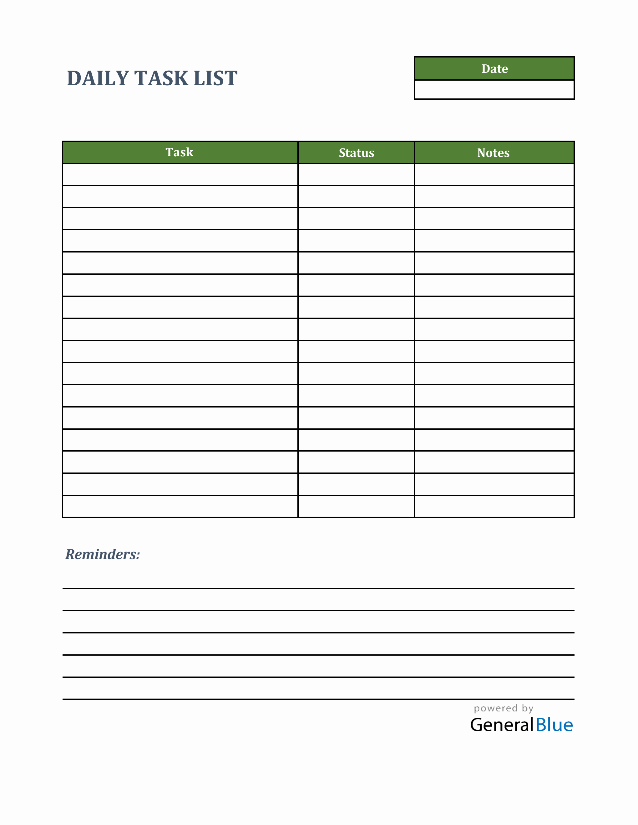 excel template list