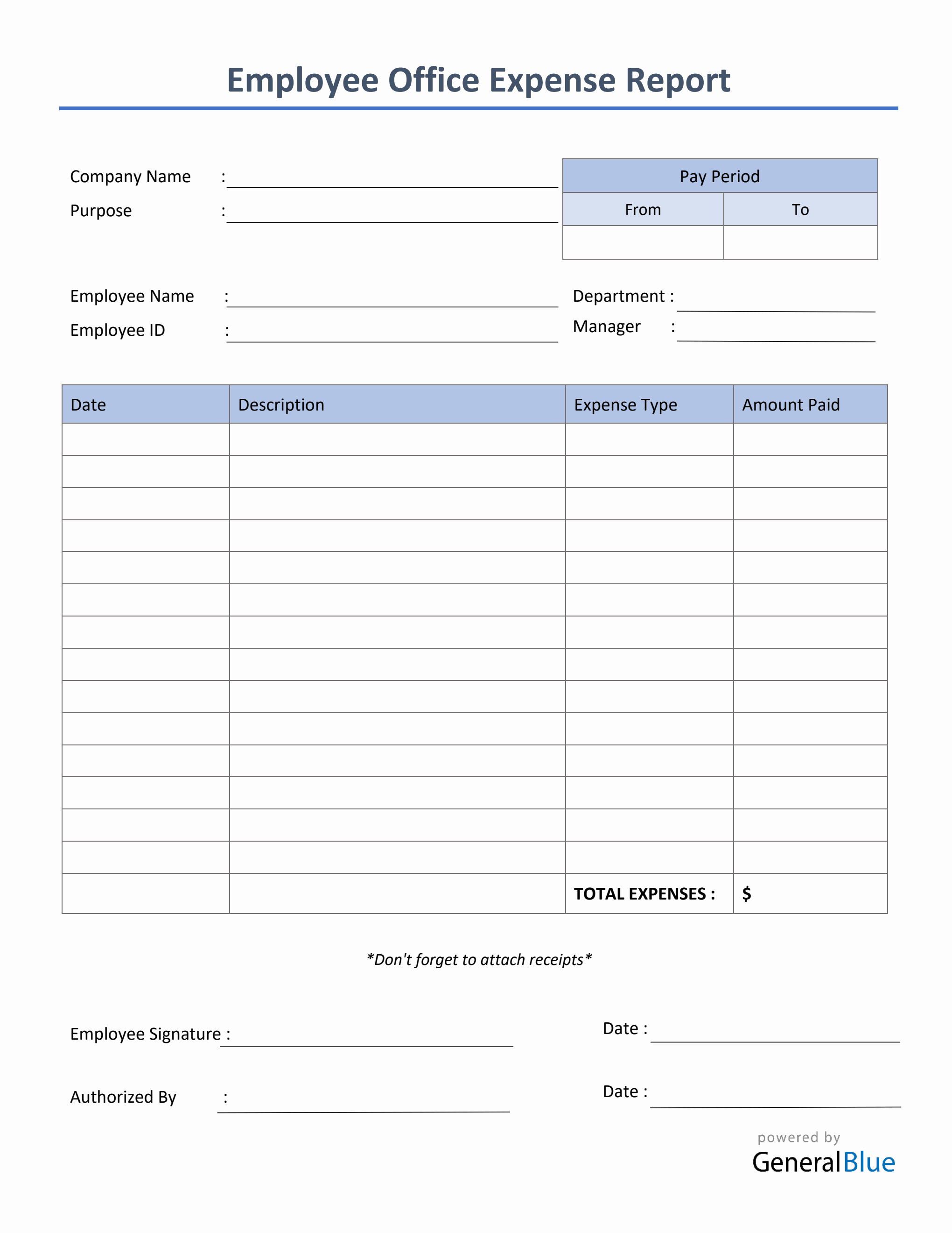 Employee Office Expense Report Template in Word