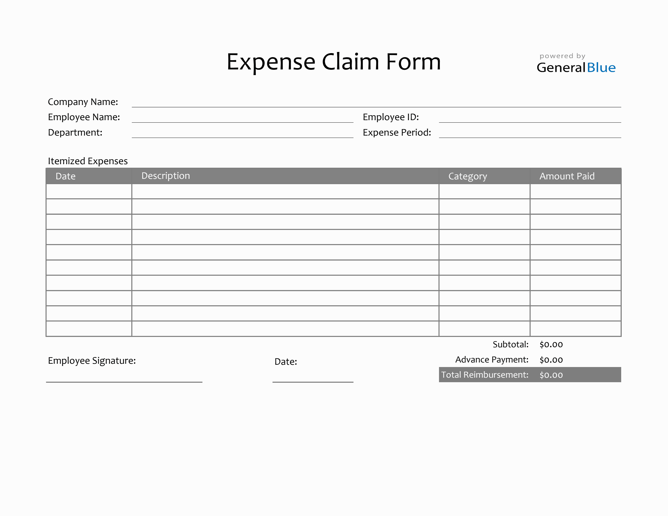 Expense Claim Form in Excel (Simple)