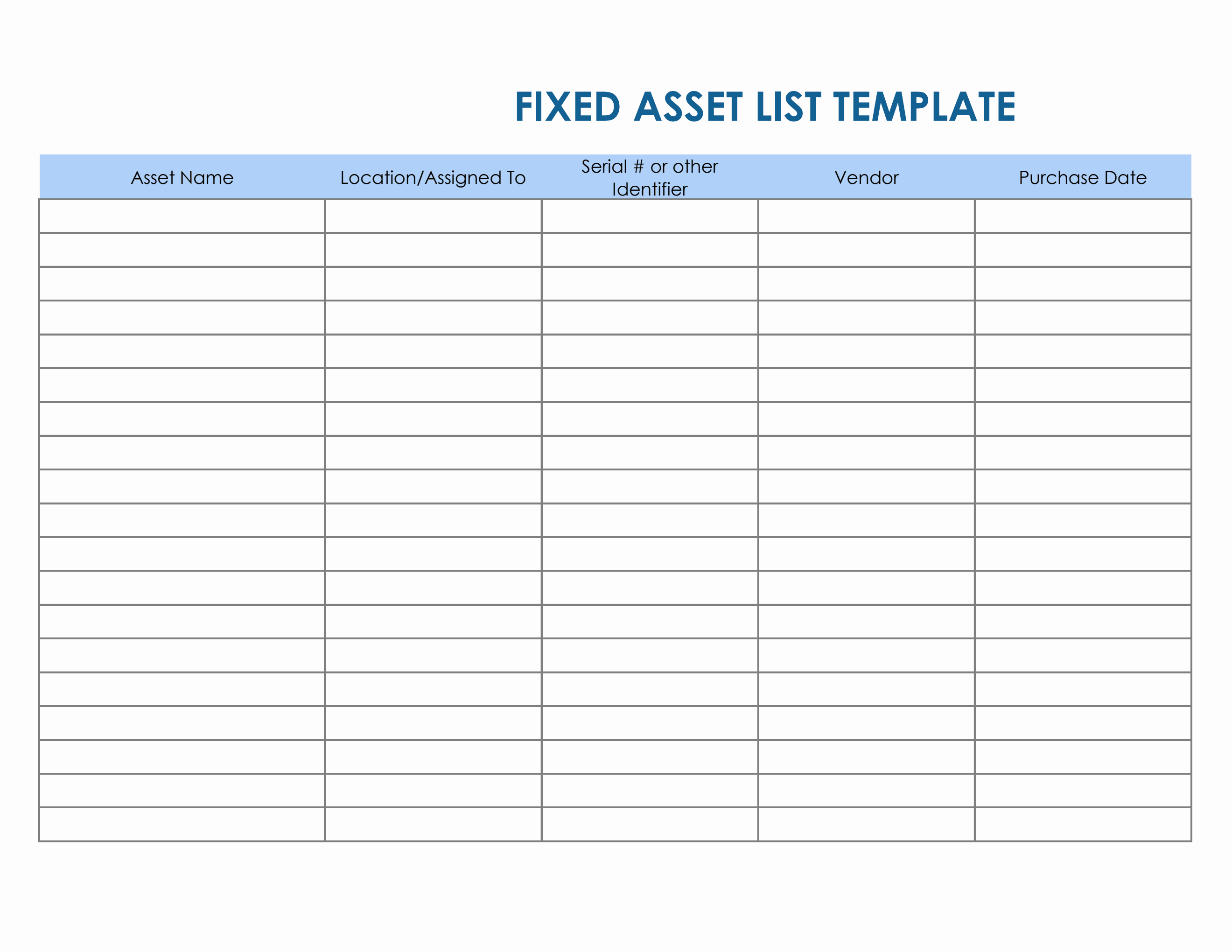 Free Excel Fixed Asset Templates