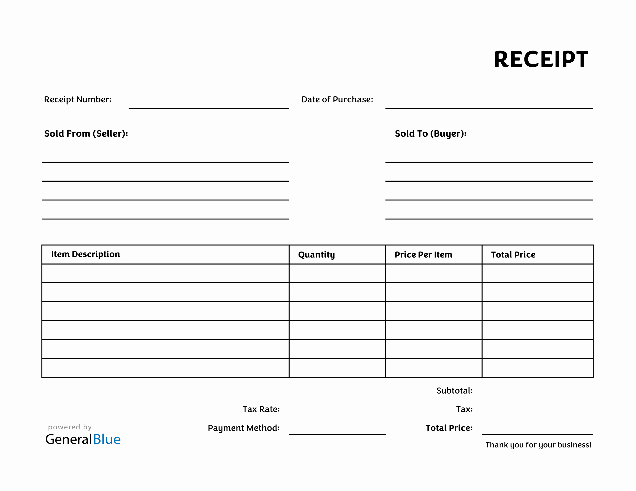 receipt template excel free