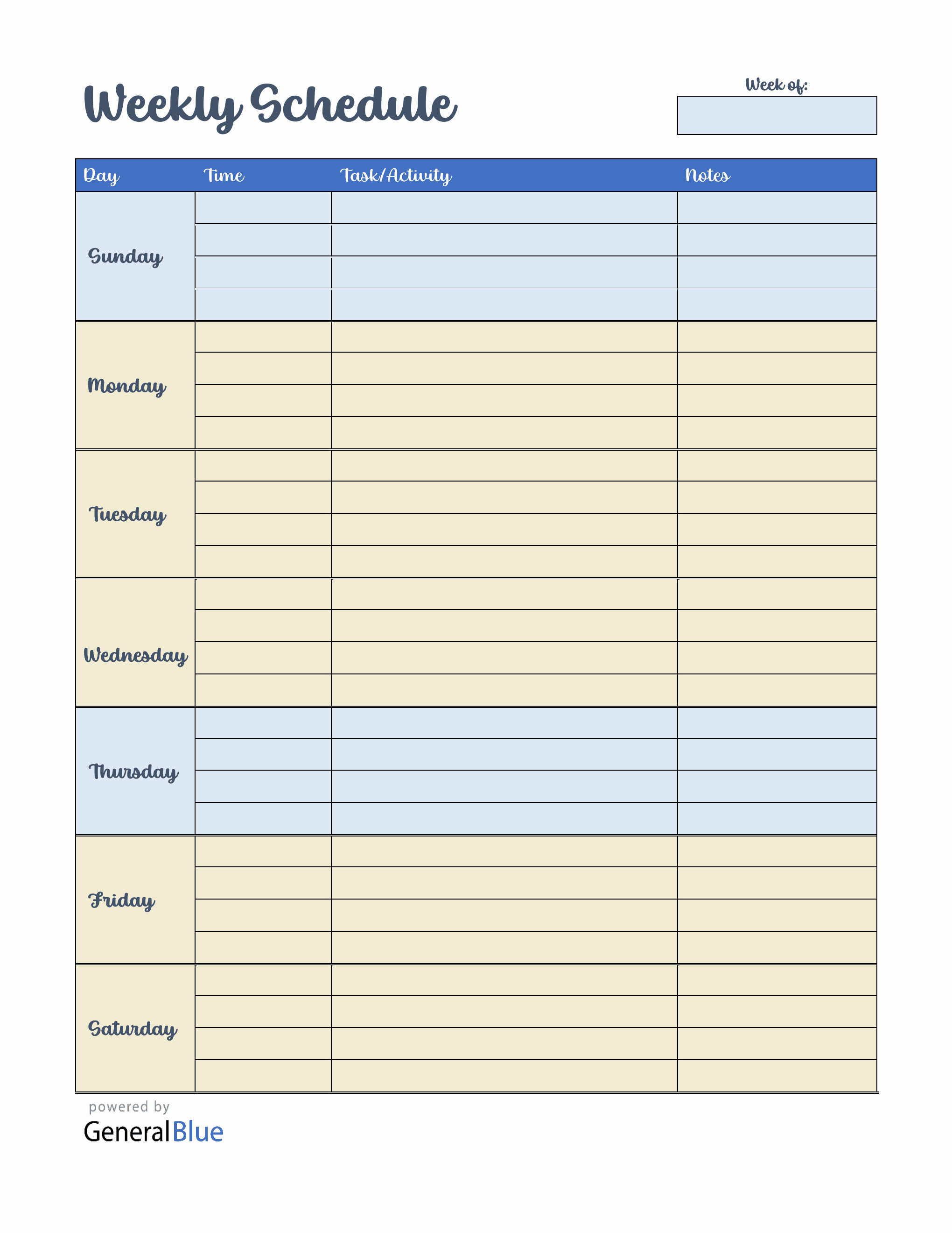 Free Word Weekly Schedule Templates