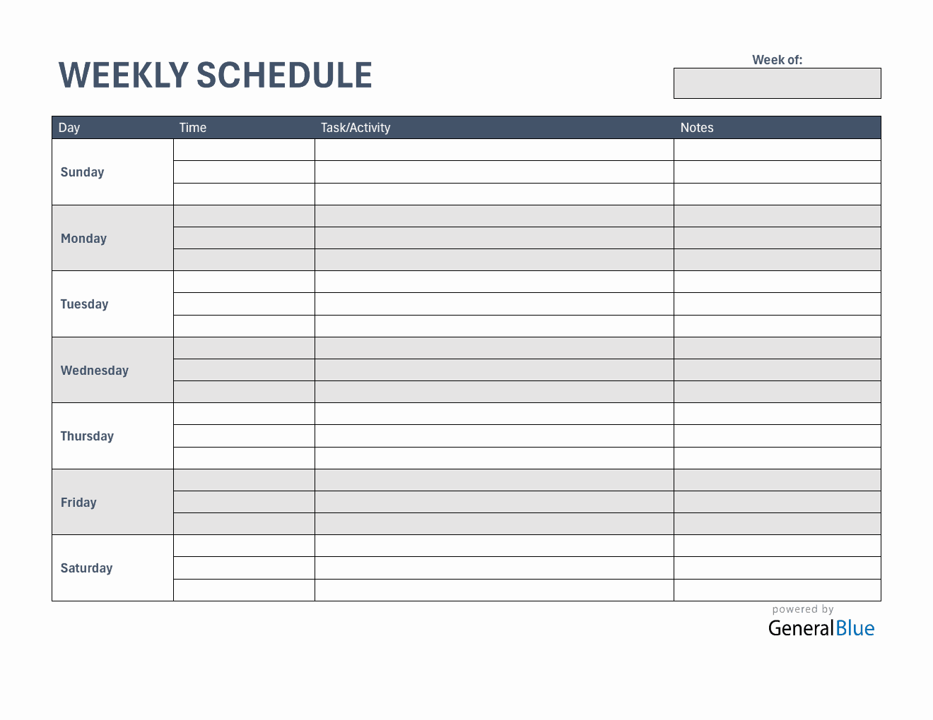 Free Weekly Schedule Template  in Word (Striped)