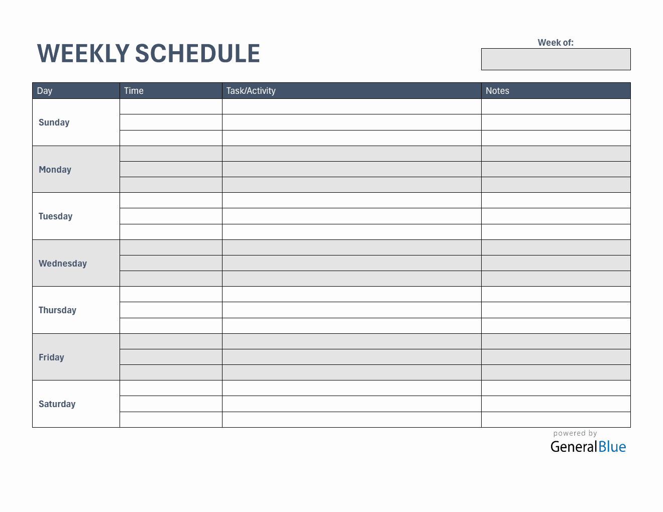 Free Weekly Schedule Template  in PDF (Striped)