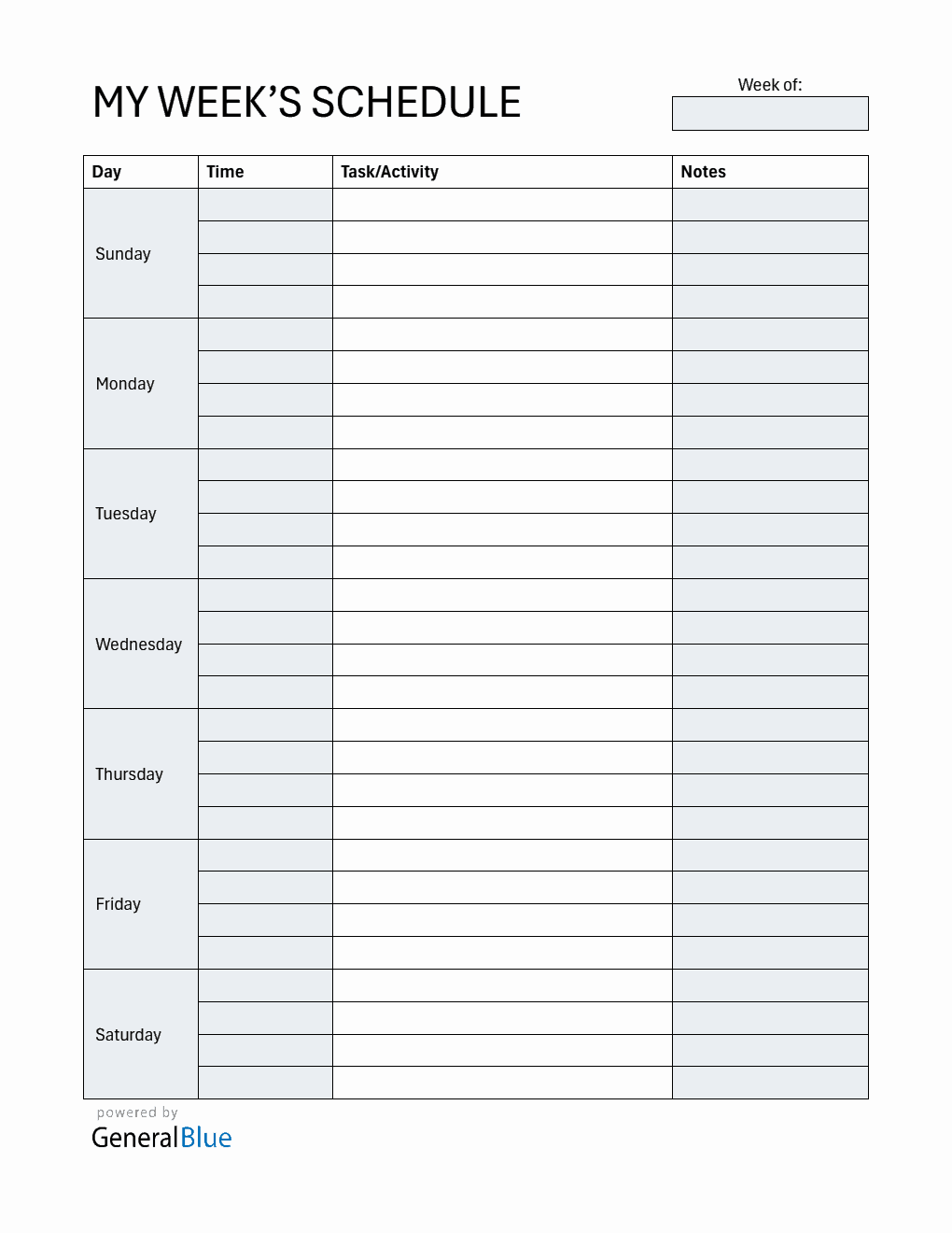 Free Weekly Schedule Template  in PDF (Simple)