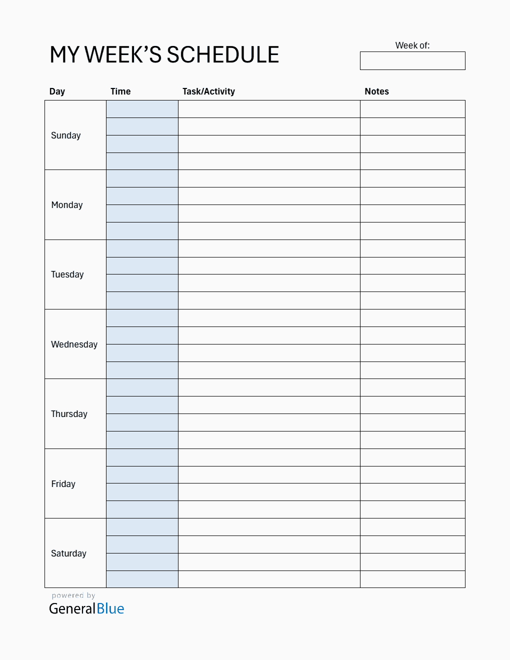 Free Weekly Schedule Template  in Word (Simple)