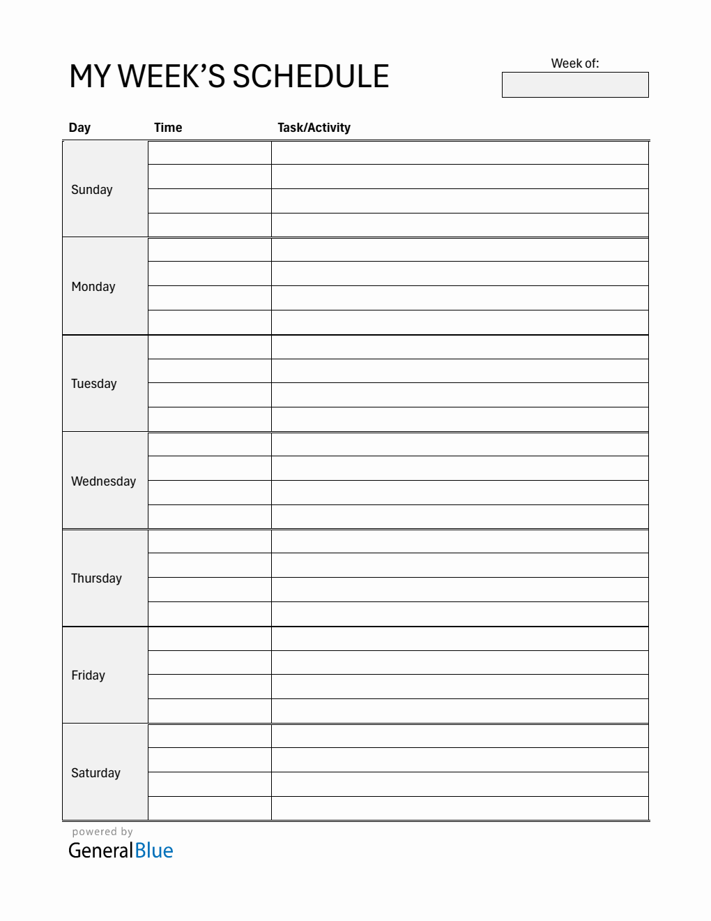 Free Weekly Schedule Template  in Word (Minimalist)