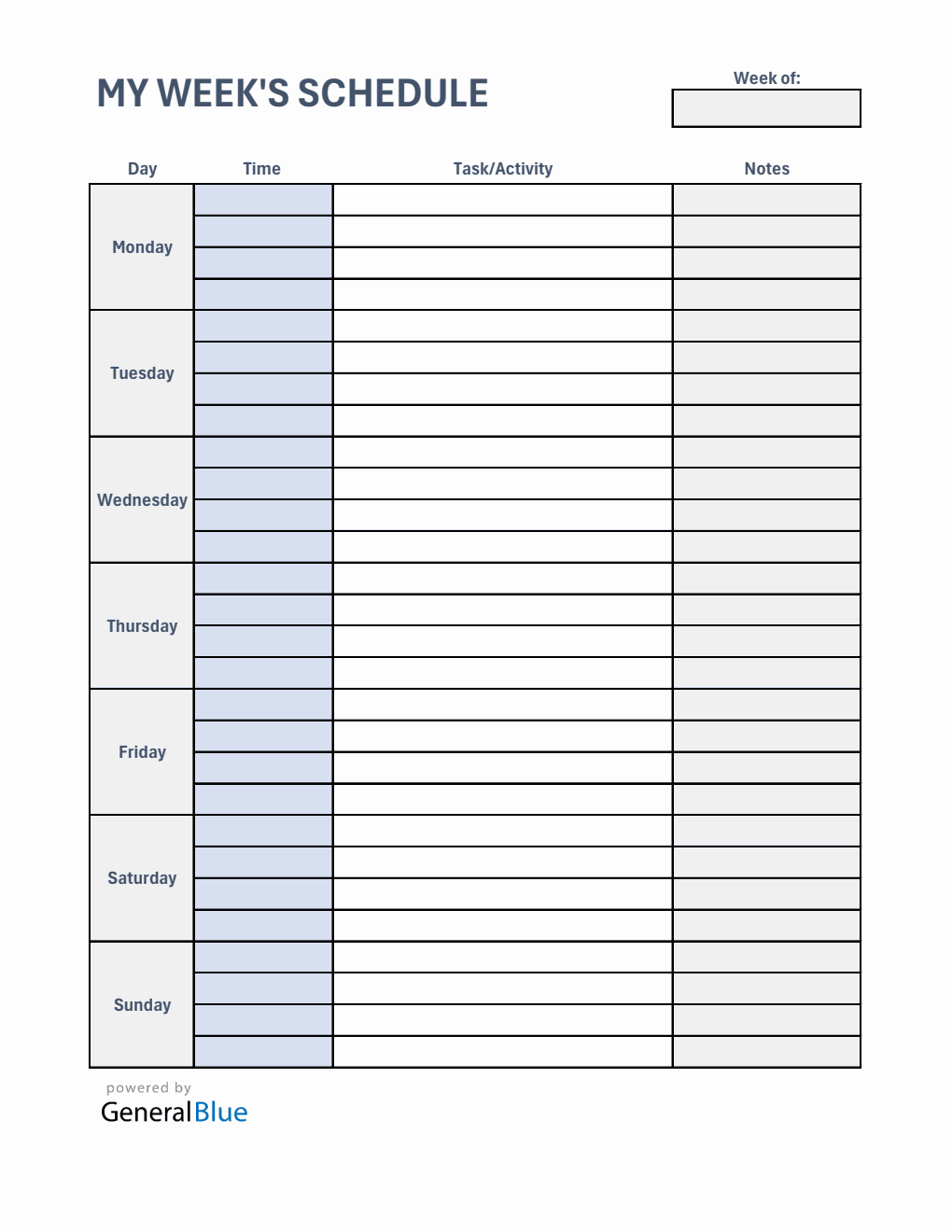 Free Weekly Schedule Template  in Excel (Simple)