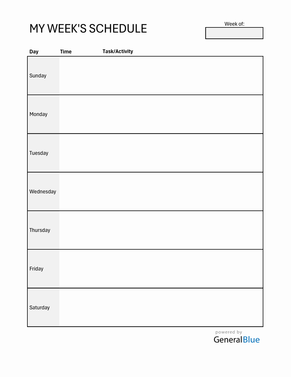 Free Weekly Schedule Template  in Excel (Minimalist)