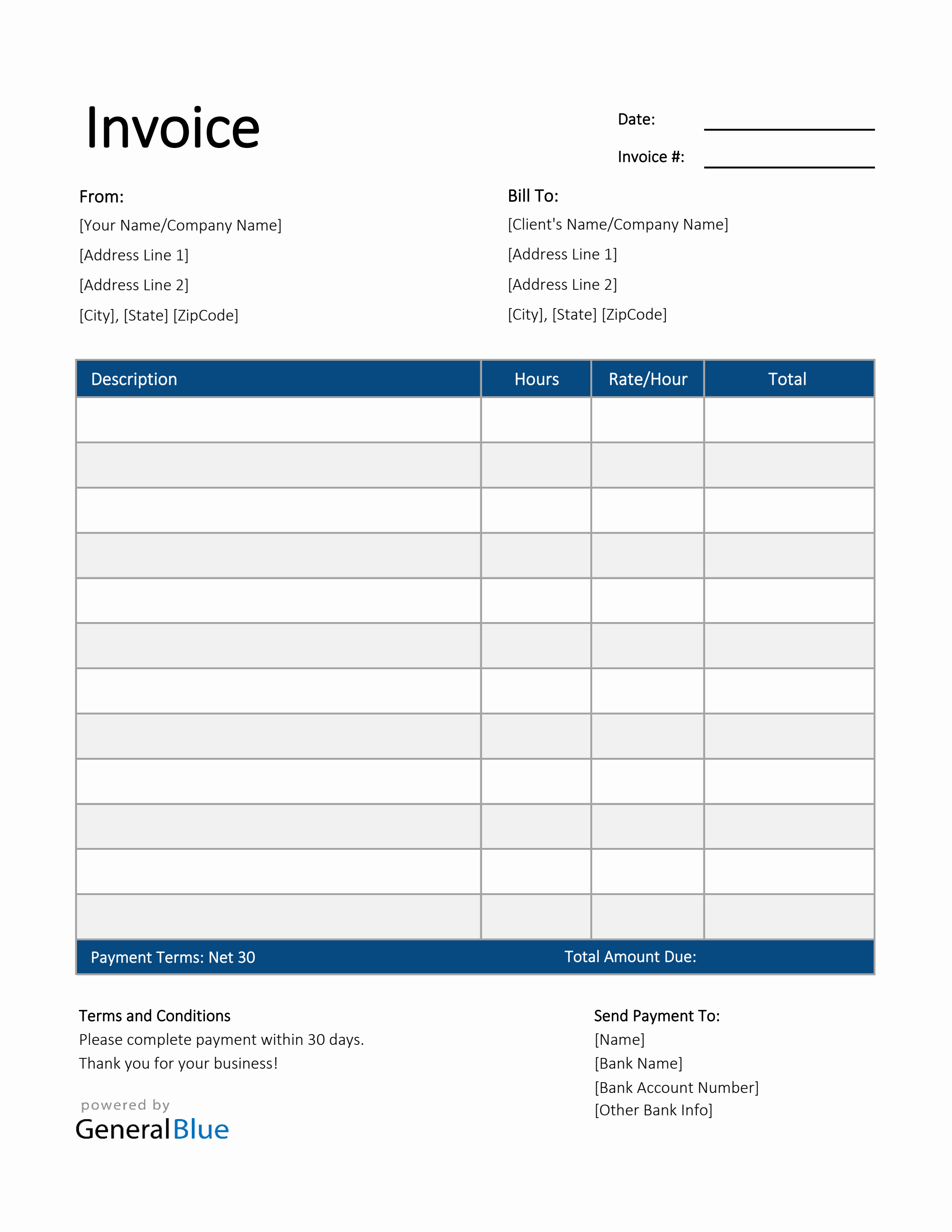 hourly invoice template excel