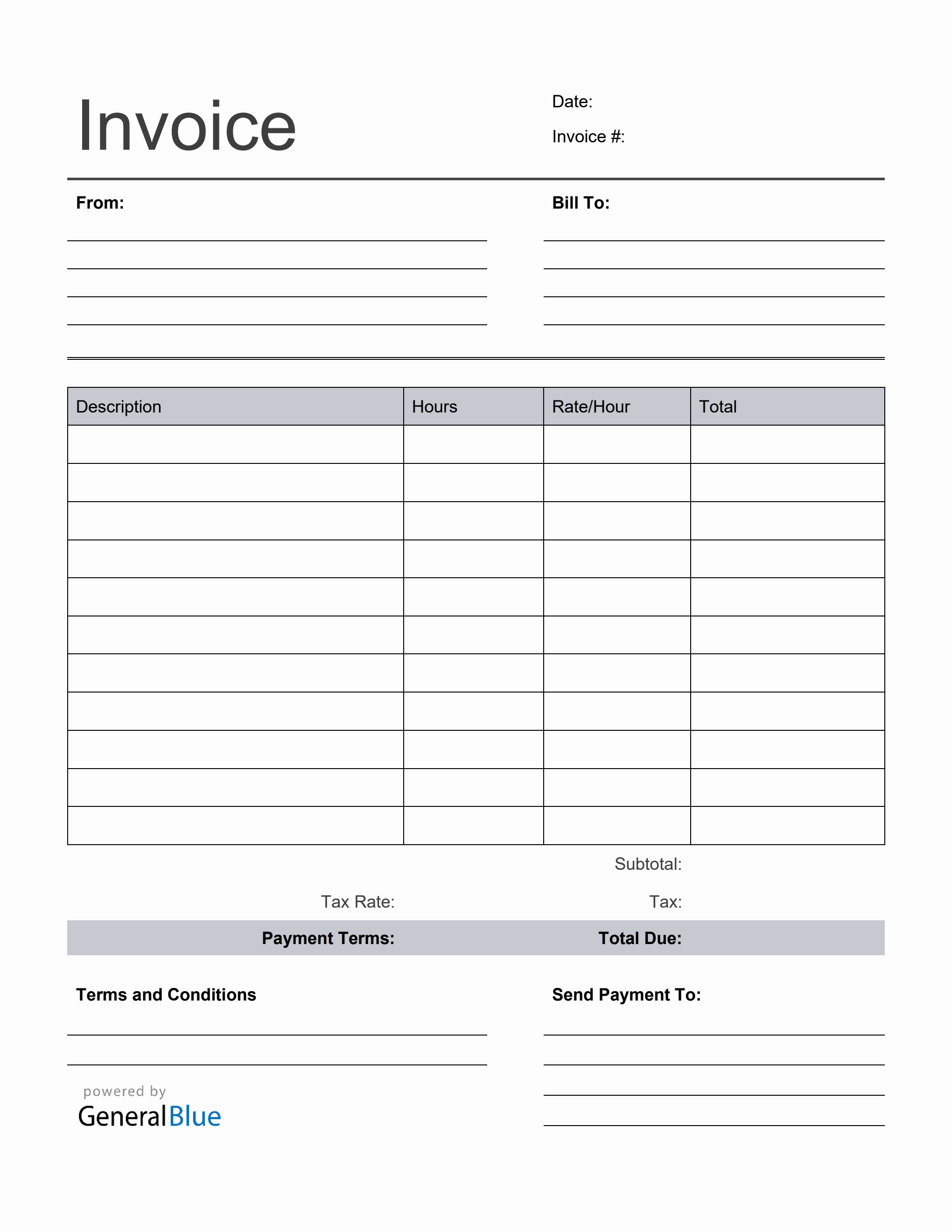 Freelance Hourly Invoice with Tax Calculation in PDF (Basic)