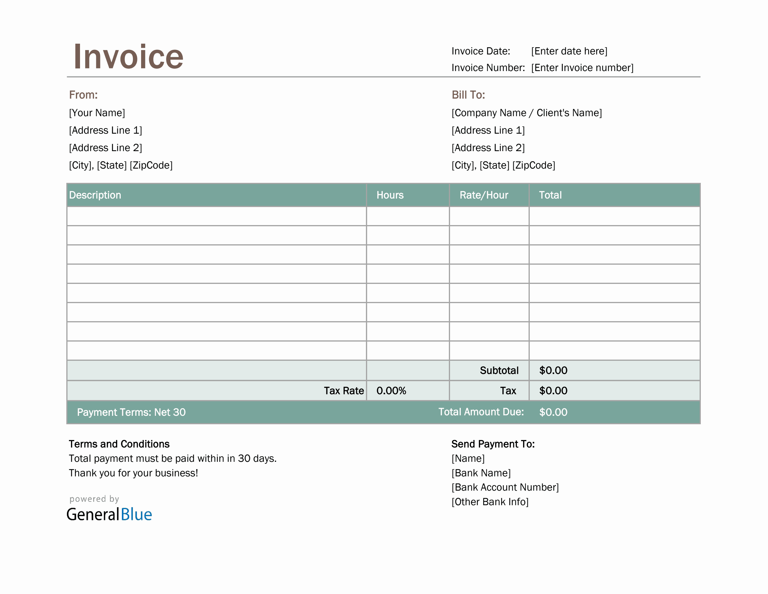 Excel Invoice Template for U S Freelancers With Tax calculation (Green)