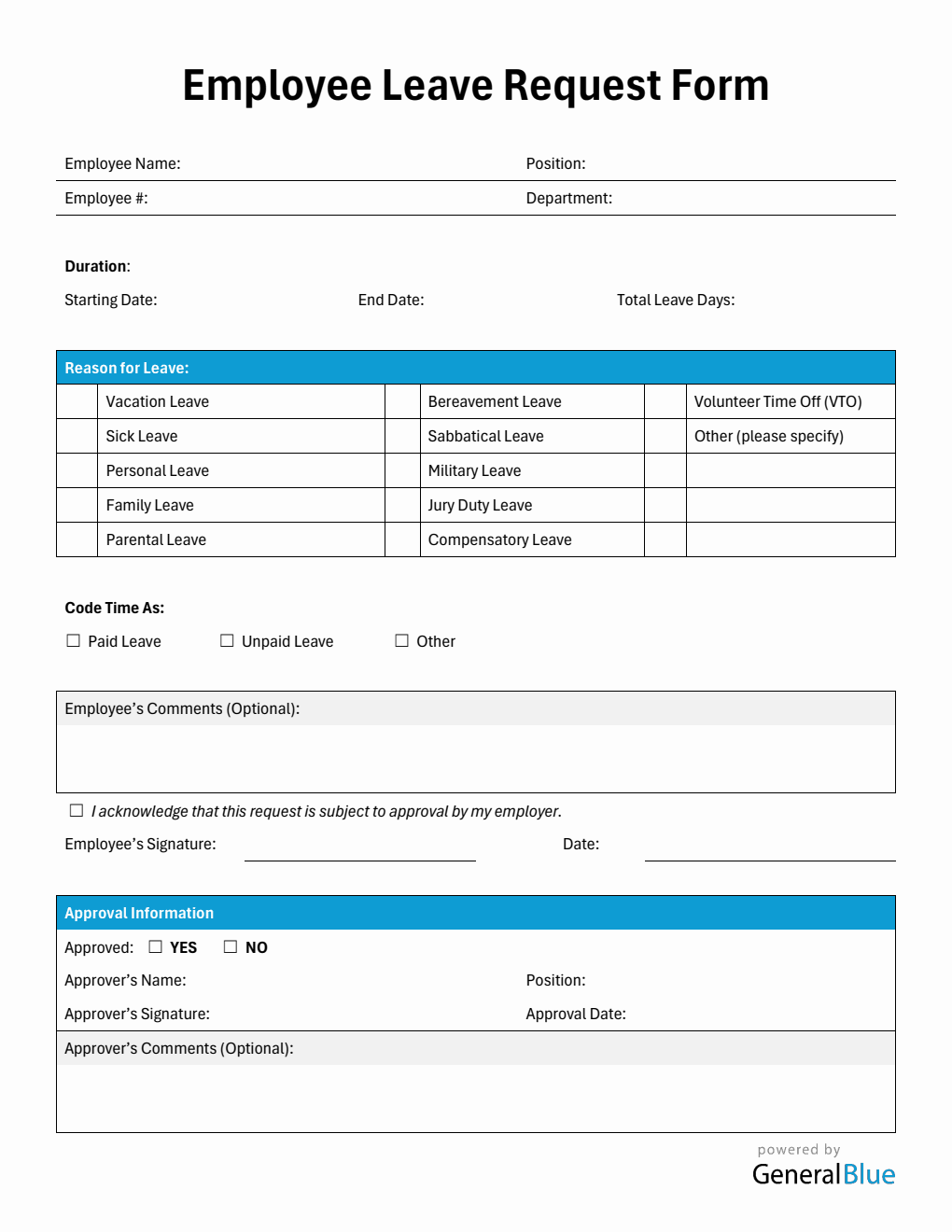 Simple Leave Request Form in PDF