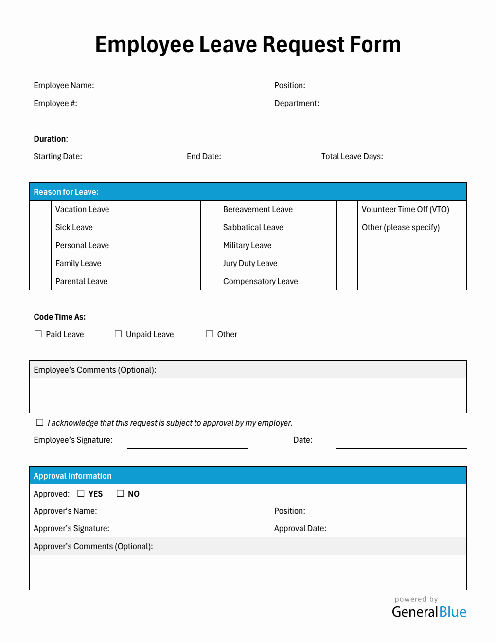 Simple Leave Request Form in Word