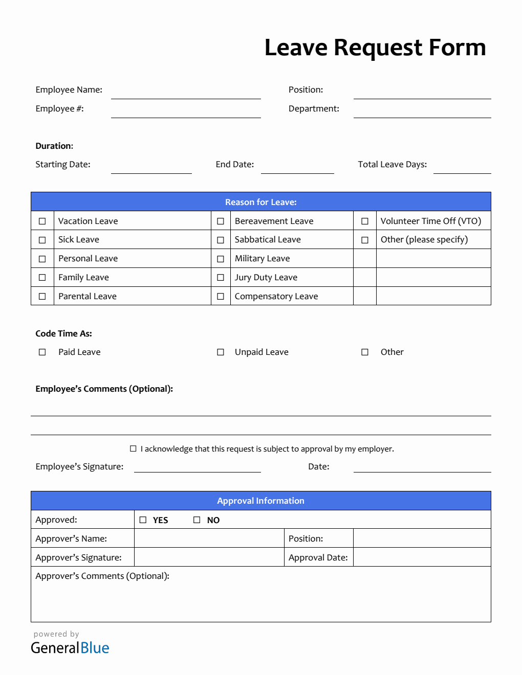 Customizable Leave Request Form in PDF