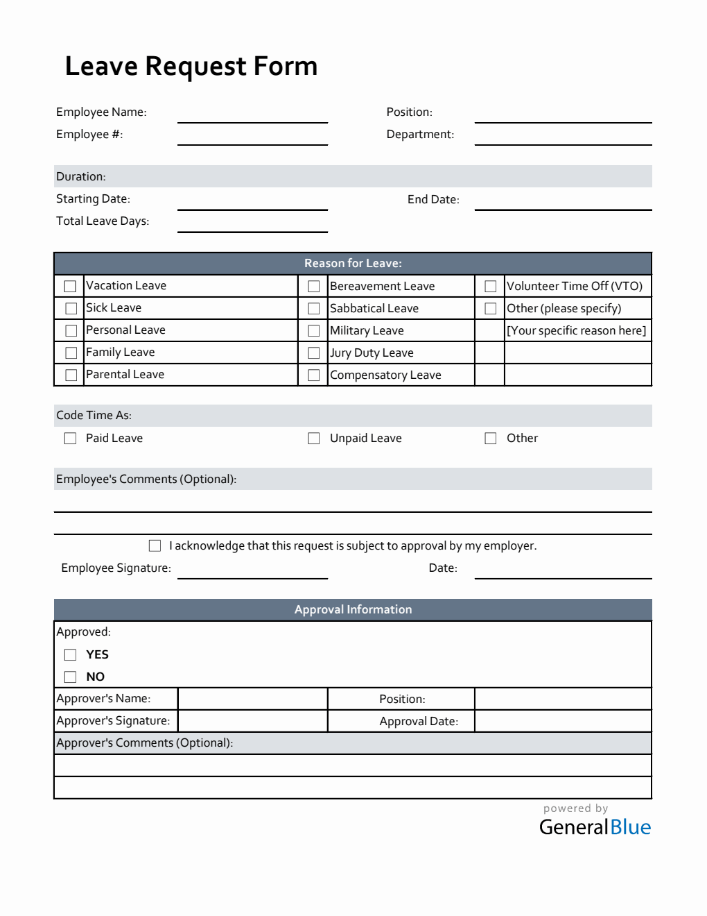 Editable Leave Request Form in Excel