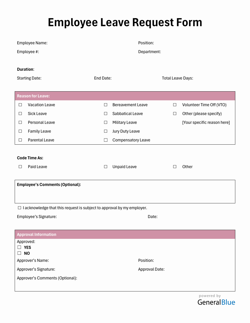 Basic Leave Request Form in Word