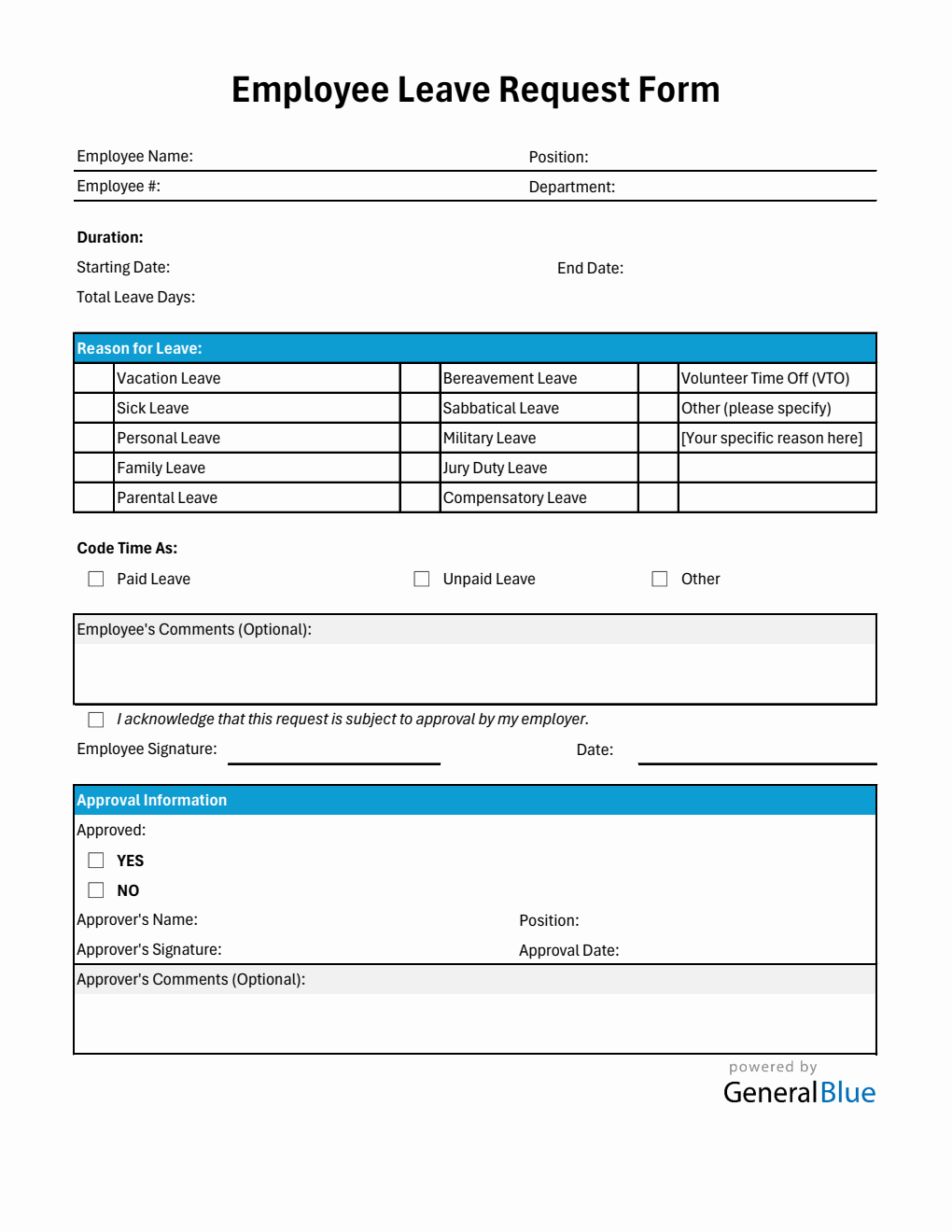 Simple Leave Request Form in Excel