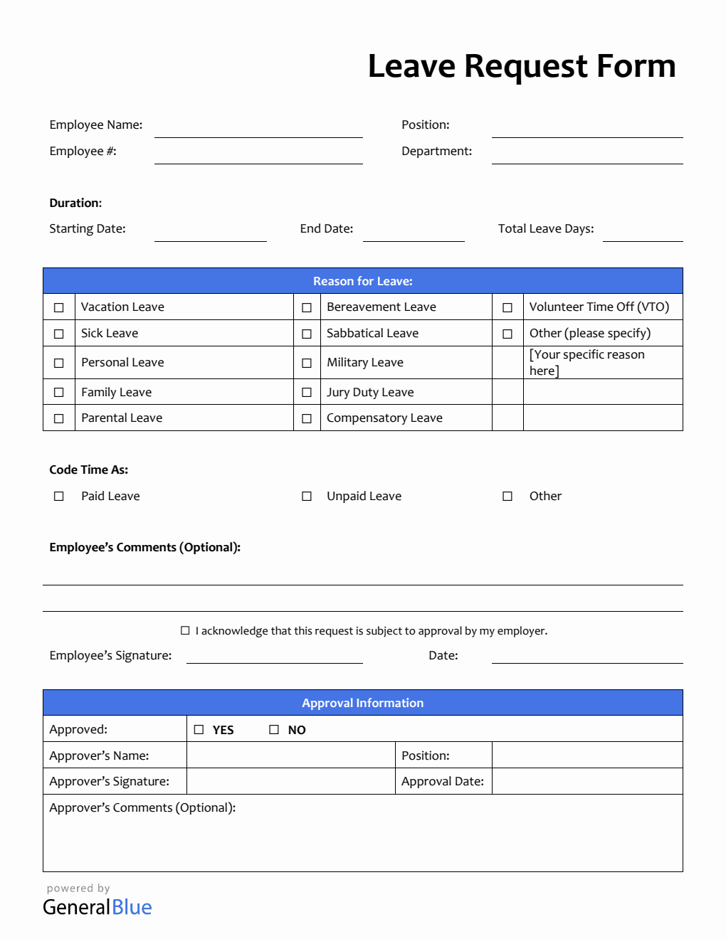 Customizable Leave Request Form in Word