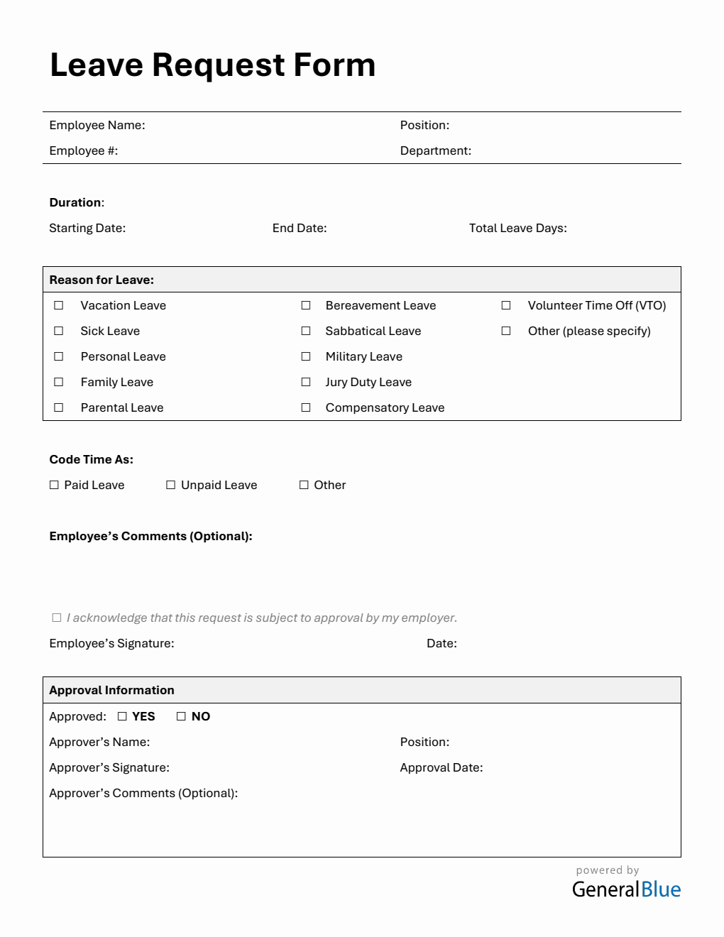 Printable Leave Request Form in PDF