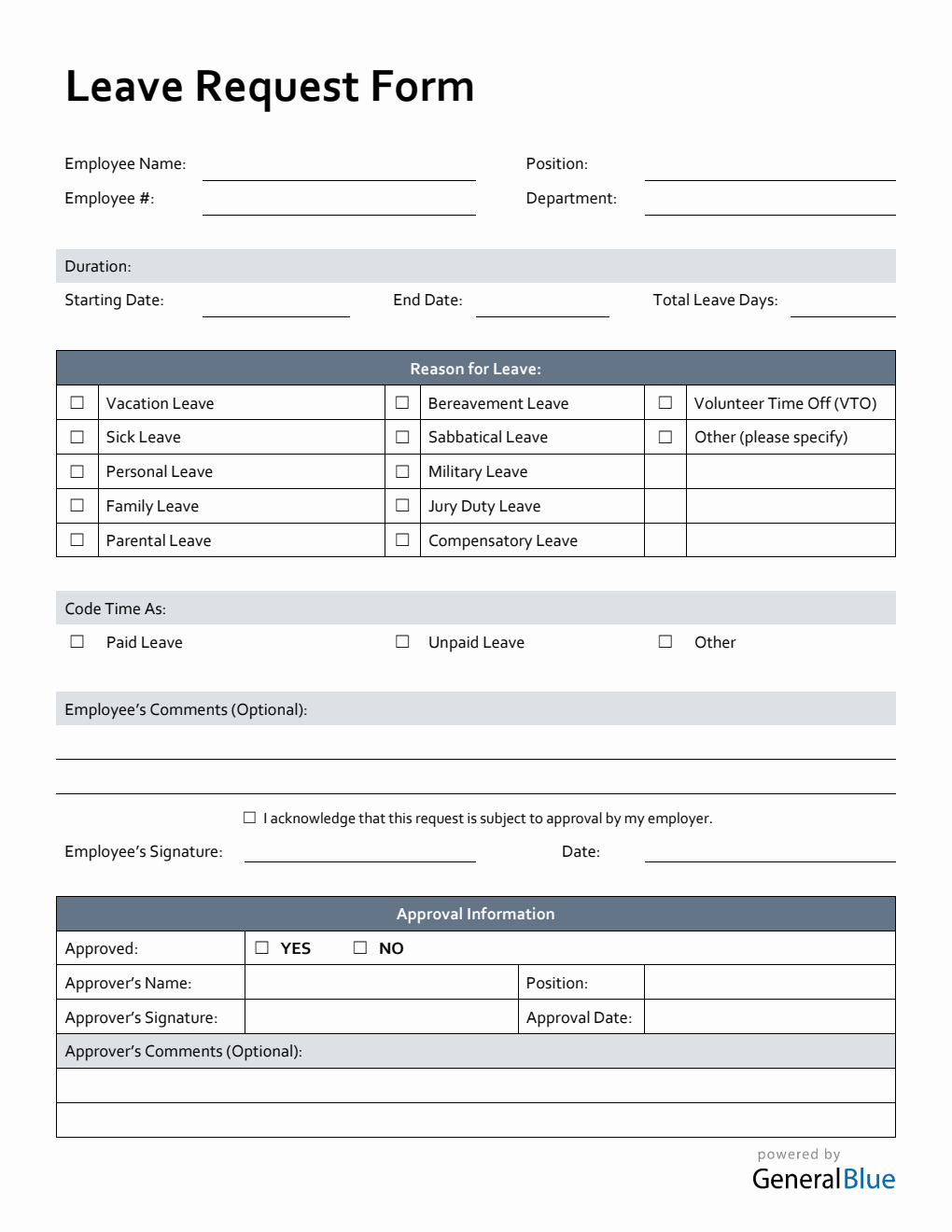 Editable Leave Request Form in PDF