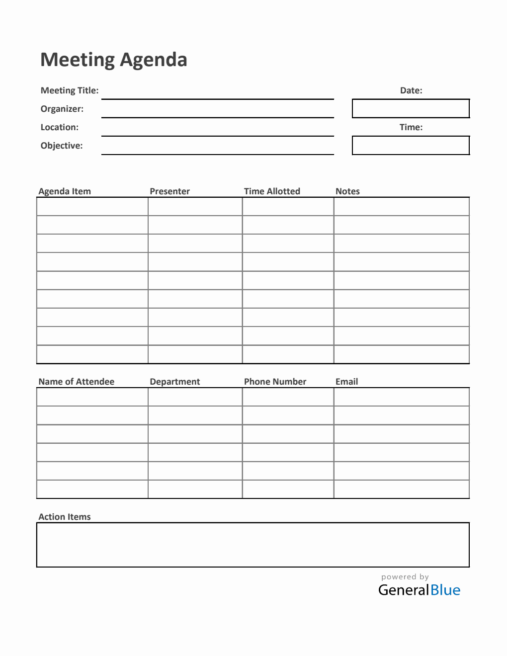 Free Printable Meeting Agenda Template in Excel