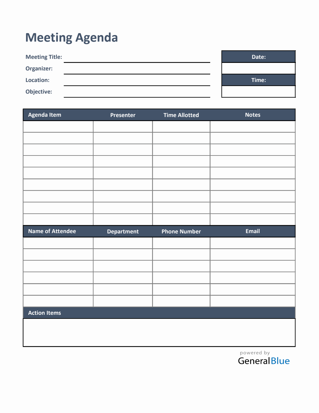 Free  Meeting Agenda Template in Excel