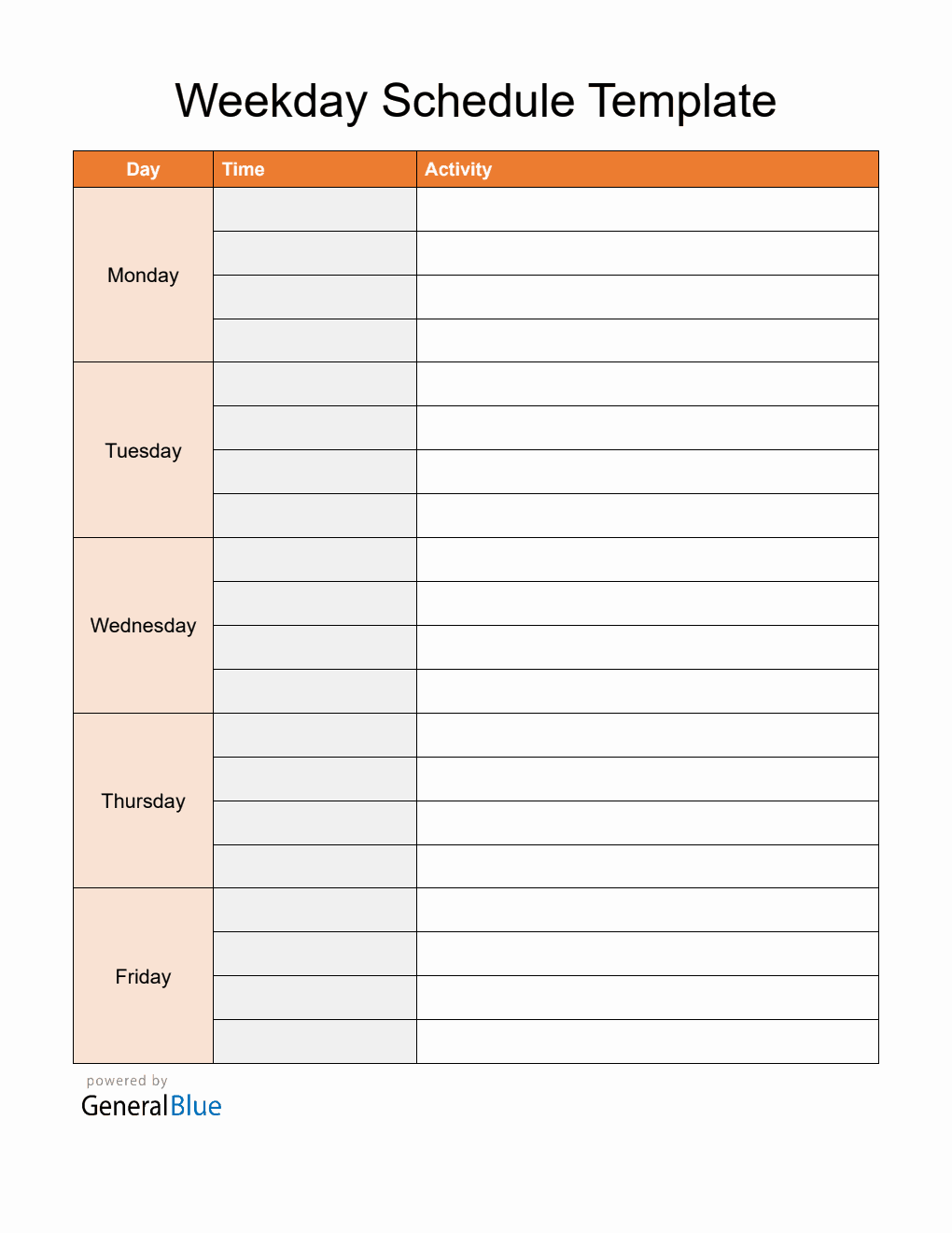 Free Editable Monday to Friday Schedule Template in PDF