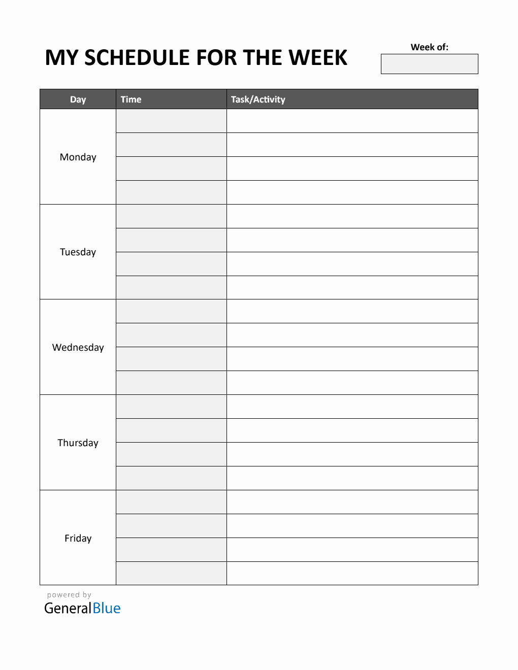 Free Basic Monday to Friday Schedule Template in PDF