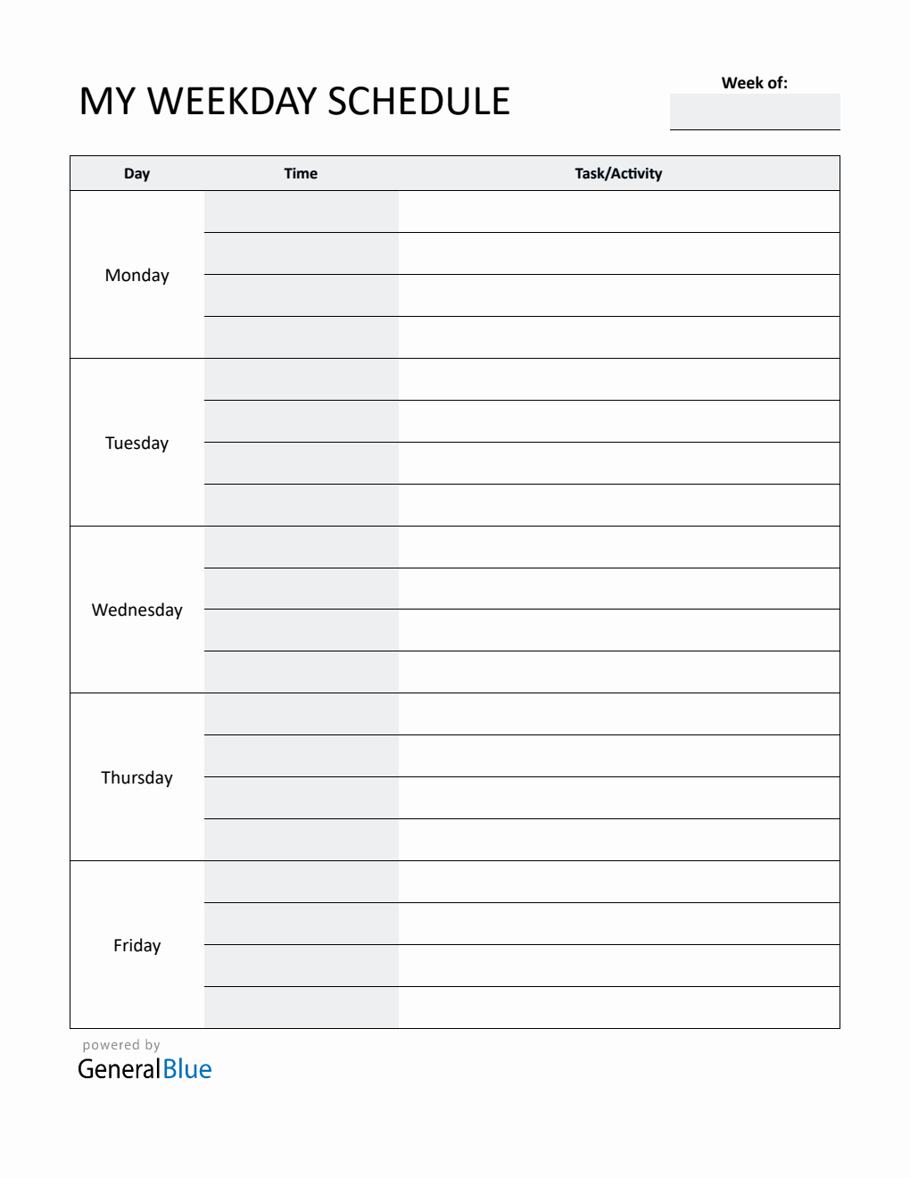 Free Customizable Monday to Friday Schedule Template in Word