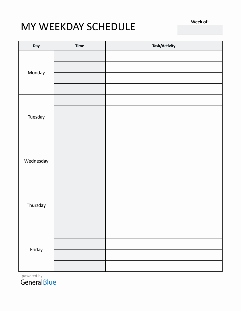 Free Customizable Monday to Friday Schedule Template in PDF