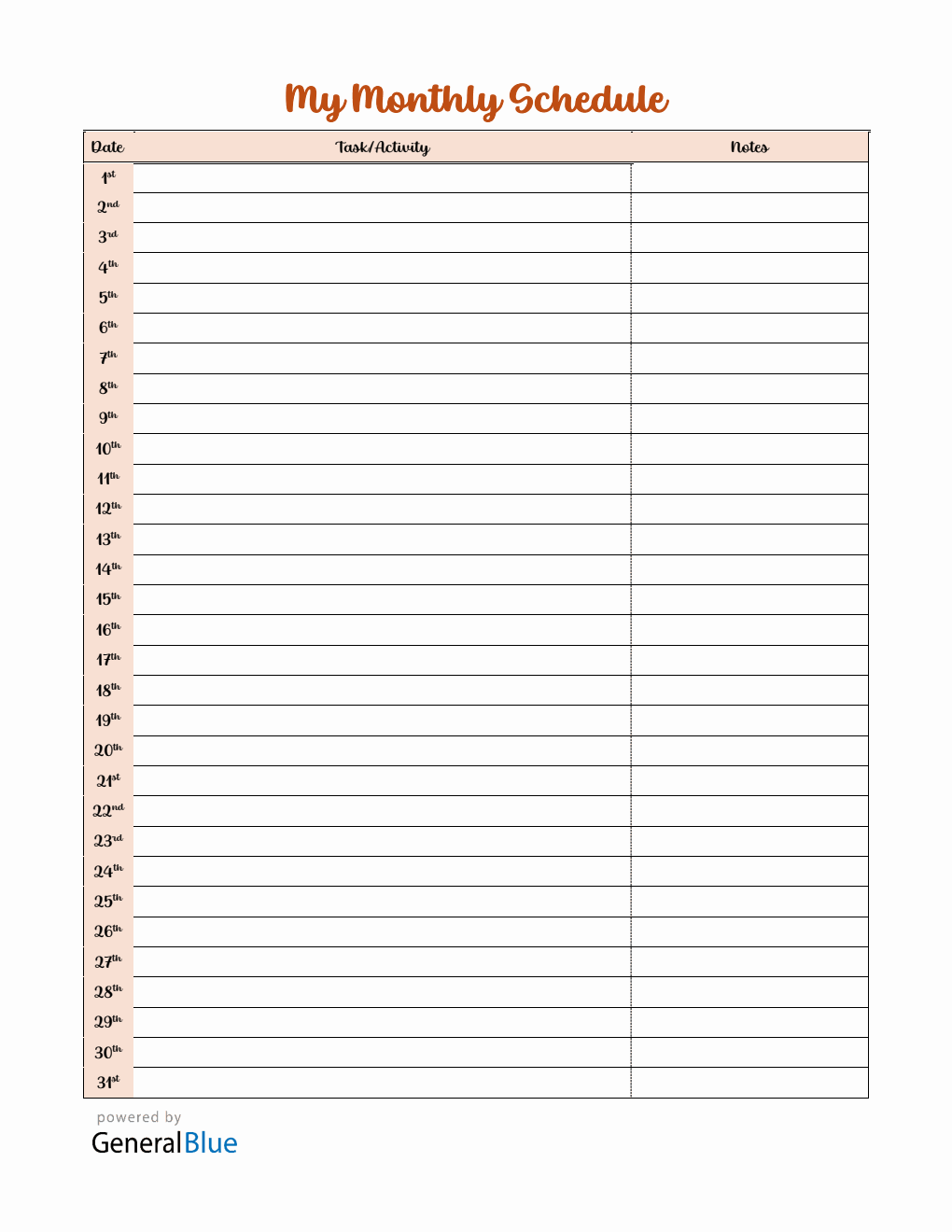 Free Stylish Monthly Schedule Template in PDF